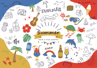 夏に使いやすい手描きのアイコンセット