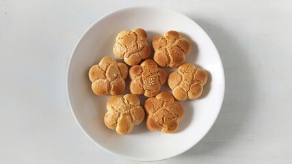 Kue bangket or bangkit on white background. Kue bangket or bangkit is a small biscuit (kue or kuih) in Malay cuisine made from sago starch.