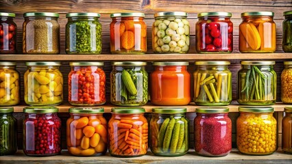 Jars of canned vegetables stored for winter conservation, winter, home, food preservation, canned, vegetables