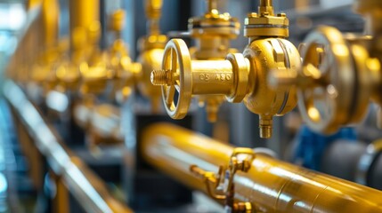 Fototapeta premium Gold-colored PVC pipeline in an industrial city water treatment facility