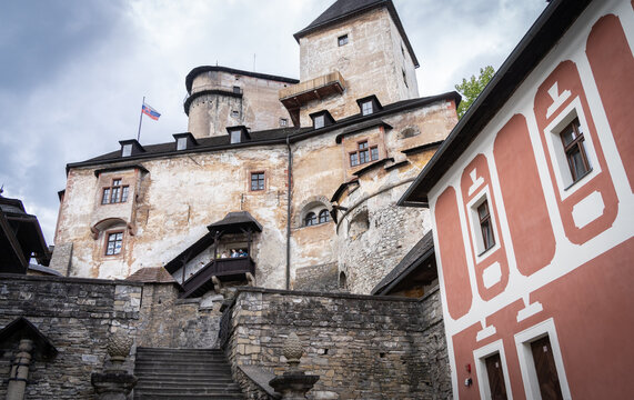 View on old medieval castle shot from its courtyard, Slovakia, Europe