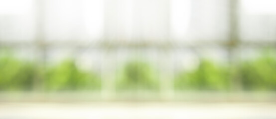 Blur big window with abstract green garden  background.glass wall