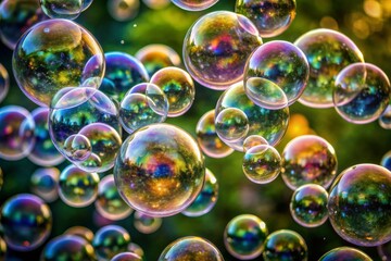 A bunch of colorful bubbles floating in the air