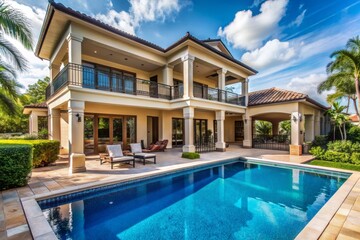 Obraz premium A large house with a pool and a patio