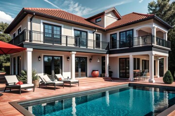 Fototapeta premium A large house with a pool and a patio