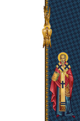 Obraz premium Religious decorative border with Saint Nicholas of Myra. Illustration in Byzantine style isolated