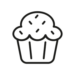 Illustration depicting a black cupcake icon on a white background