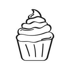 Illustration depicting a black cupcake icon on a white background