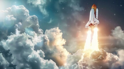 Creative business startup successfully launches rocket with copy space image. Generative AI