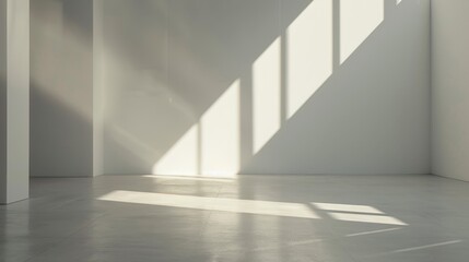 Minimalist Sunlit Empty Room with Shadow Patterns on Floor