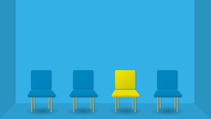 Des chaises bleu et jaune représentant des candidatures sont sélectionnées dans le cadre d'un recrutement professionnel