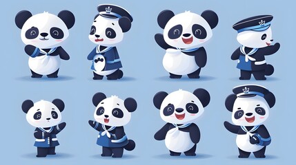 Naklejka premium Baby cartoon Panda in sailor costume. 