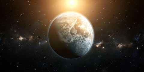 Obraz premium Earth From Space With Sun In Background