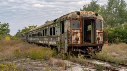 Fototapeta premium A lone train car sits abandoned on the tracks a reminder of the bustling activity that only happens during the day.