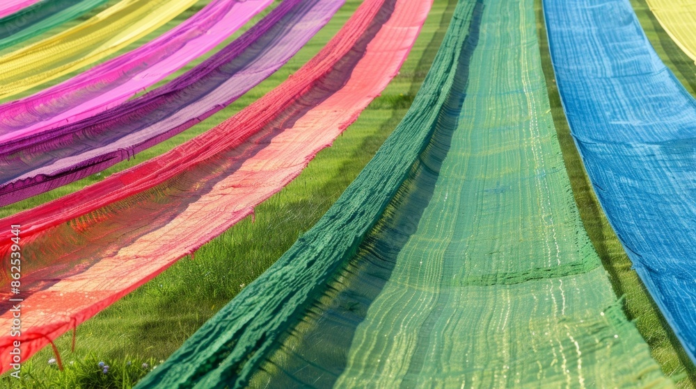 Poster the fabric cascading over the brightly colored lines on the field creating a beautiful contrast of n