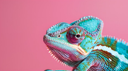 Obraz premium Chameleon on pink background