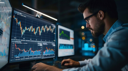 Naklejka premium A financial analyst using data to model financial scenarios.