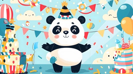 Baby cartoon Panda in sailor costume. 