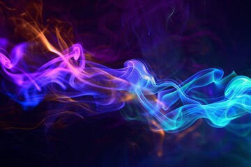 Obraz premium Vivid abstract colorful smoke waves on dark background