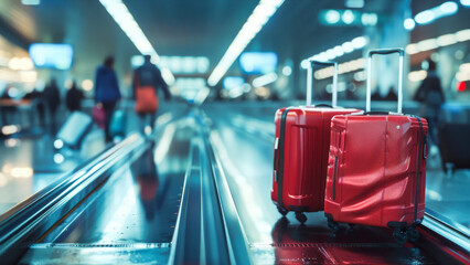 Travel suitcases and luggage on an airport belt