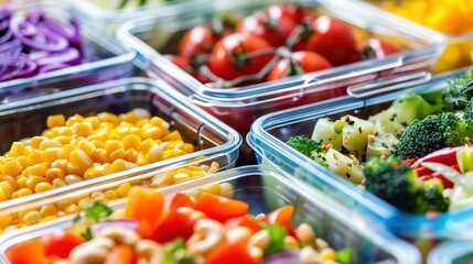 Vibrant Meal Prep Containers with Fresh and Nutritious Food in Soft Light
