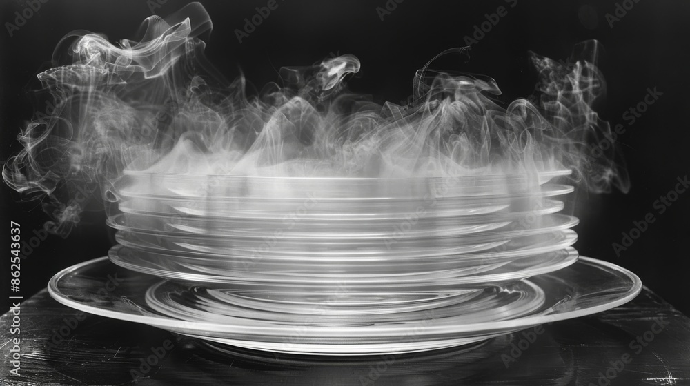 Poster x-ray scan of a stack of plates, showing the thickness and glaze.