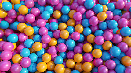 Obraz premium vibrant ball pit filled with brightly colored balls in shades of pink, blue, and yellow. The balls are densely packed, creating a playful and cheerful atmosphere