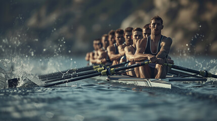 male rowing athletes competing at the olympic championships, Ai generated Images