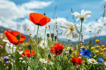 Obraz premium Vibrant wildflowers basking in the sunny meadow