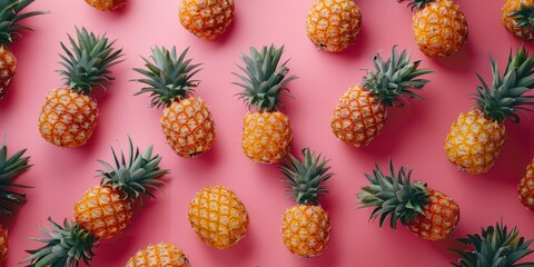 Colorful Pineapples on Pink Background