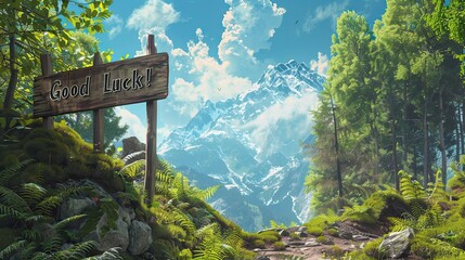 Good Luck Sign in Serene Mountain Landscape
