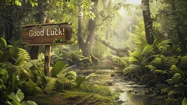 Good luck charm nestled in serene forest setting with lush greenery