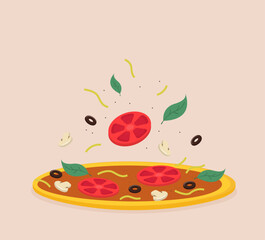 Flat vector illustration of italian pizza