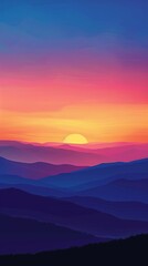Obraz premium Sunset over layered mountains with vibrant colors, natural landscape
