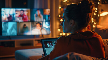 Friends having a virtual watch party on their laptops.