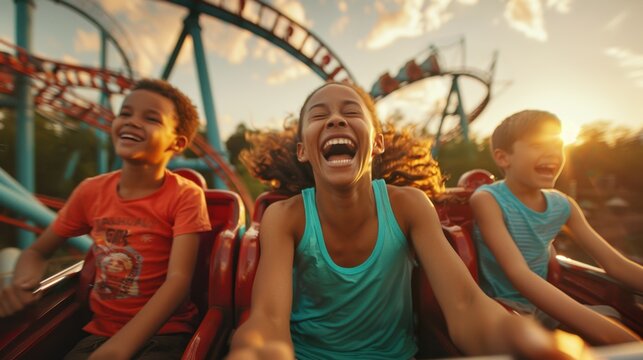The kids on rollercoaster ride