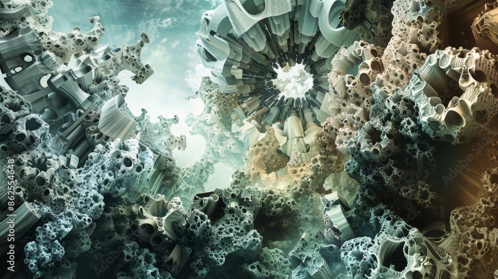 Aufkleber a collage of tzoids arranged in a chaotic yet harmonious way suggesting a state of constant transfor