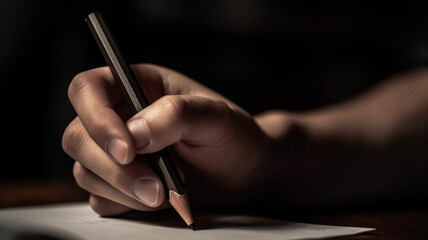 A hand holding a pen show full hand and pen