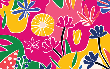 Colorful organic shapes - doodle collection. Cute botanical shapes, random childish doodle cutouts of tropical leaves and flowers. Decorative abstract art vector illustration