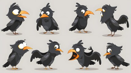 Fototapeta premium Cartoon crow isolated on white background. 