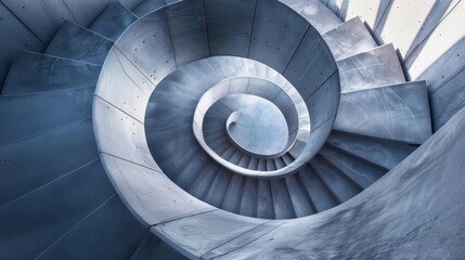 Fototapeta premium Architectural detail of a spiral staircase, elegant lines and shadows, highangle shot
