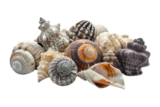Collection of Seashells on White Background