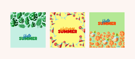 set design summer card with doodle