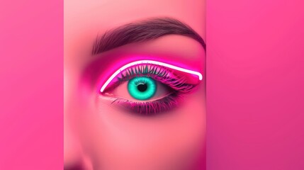 A stylish neon eye illustration, created with a minimalist approach and featuring a bold color scheme. The image offers plenty of copy space for adding text or graphics.