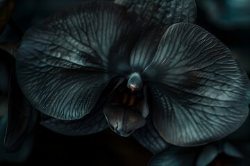 ethereal dark orchids with intricate petal details and deep rich colors against a black background
