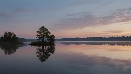 Fototapeta premium Tranquil Sunset Over Serene Lake