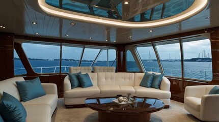 Fototapeta premium Luxurious Yacht Interior Lounge