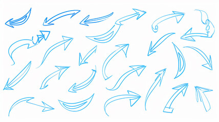 Fototapeta premium A set of variations of blue arrow guides on a white background