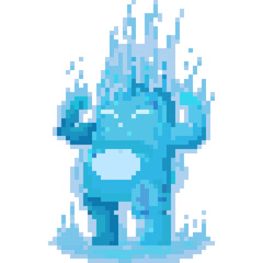 Fototapeta premium Pixel art cartoon fat blue flame monster character
