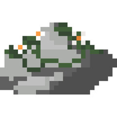Pixel art stone with white flower ivy element 3